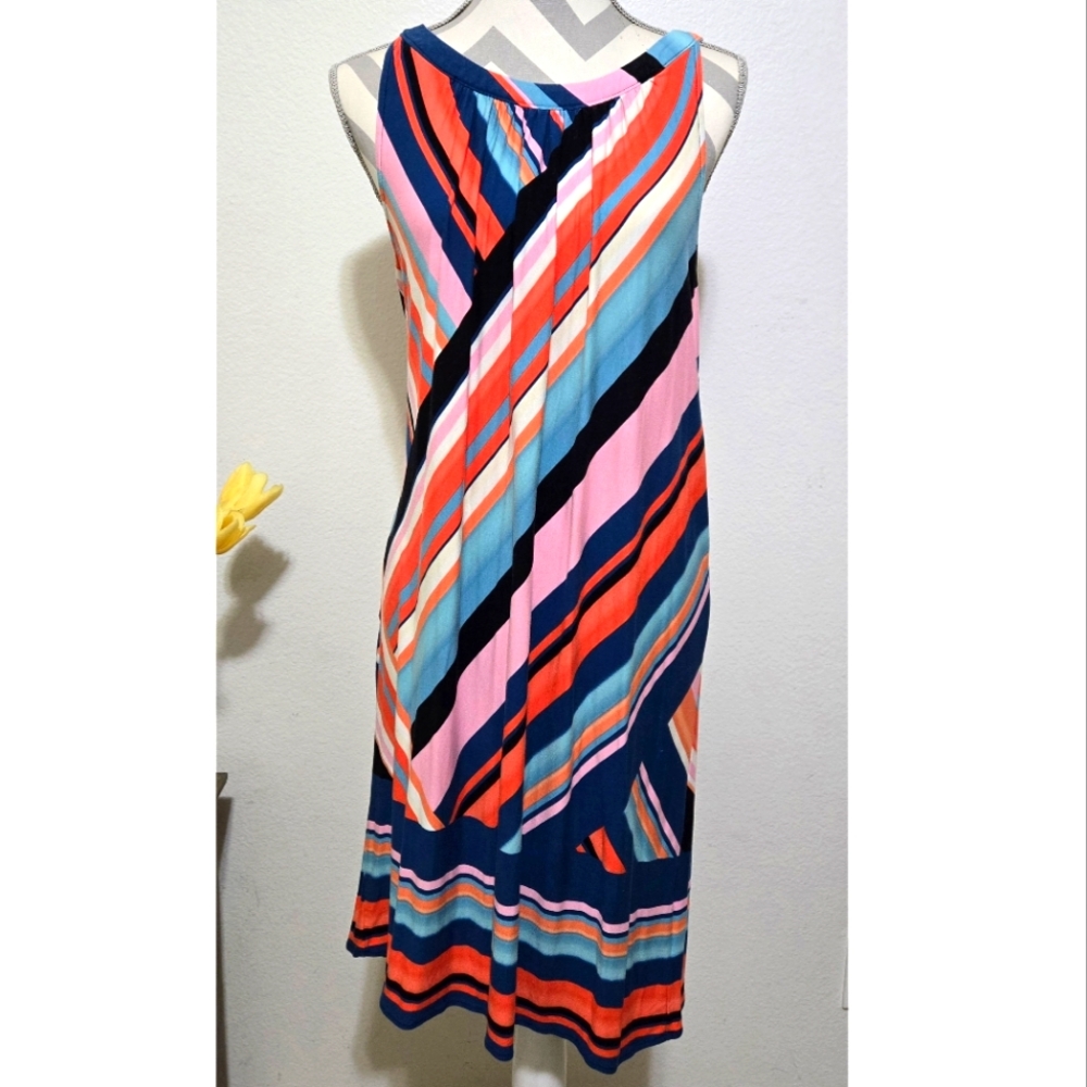 Roz & Ali Multicolor Striped Sleeveless Shift Dress, Large Petite
